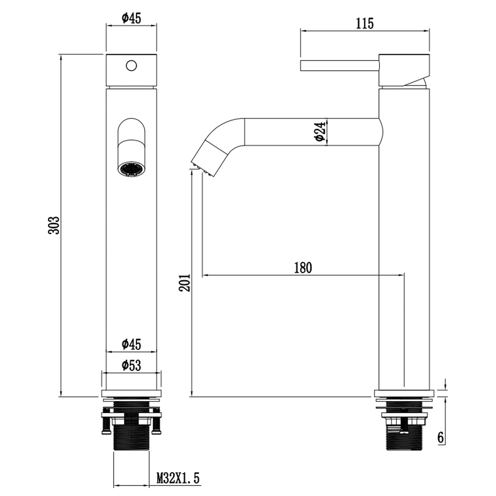 Duten mitigeur monocommande surélevé, inox brossé