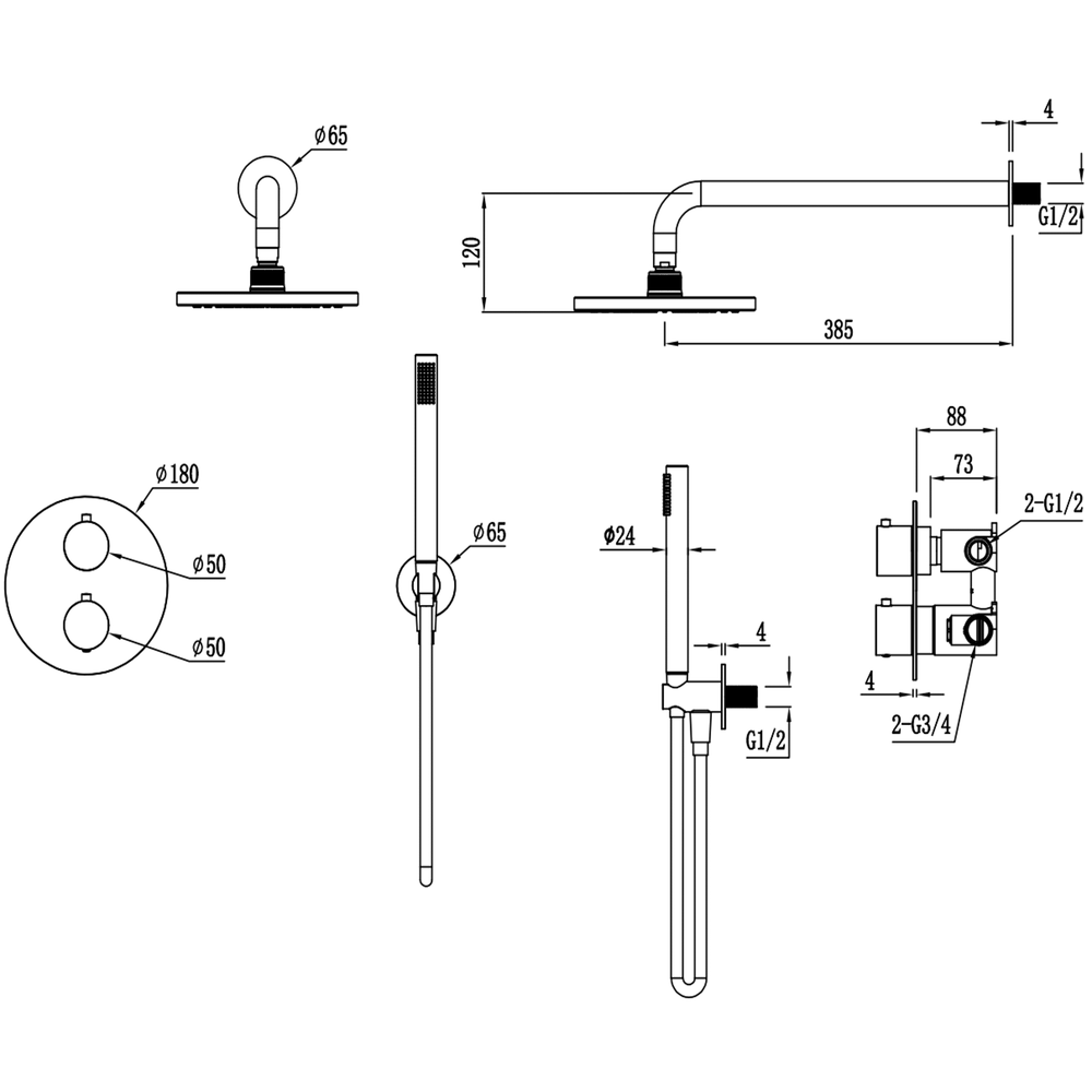 Duten mitigeur de douche thermostatique à encastrer, inox brossé