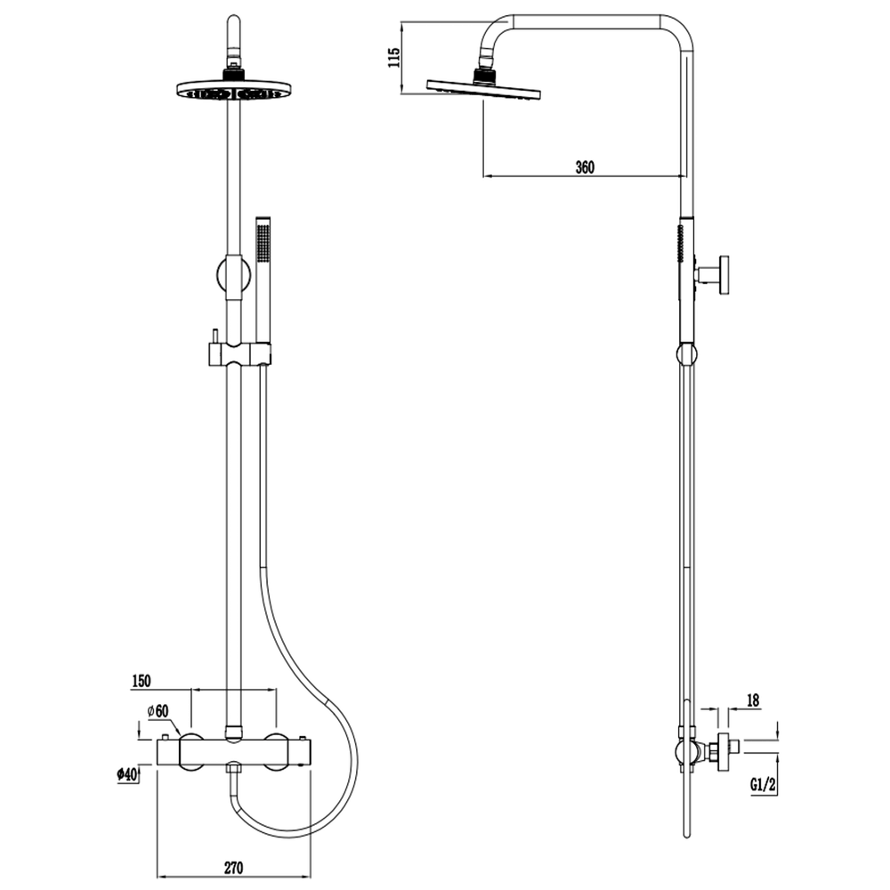 Duten colonne de douche avec mitigeur thermostatique, inox brossé