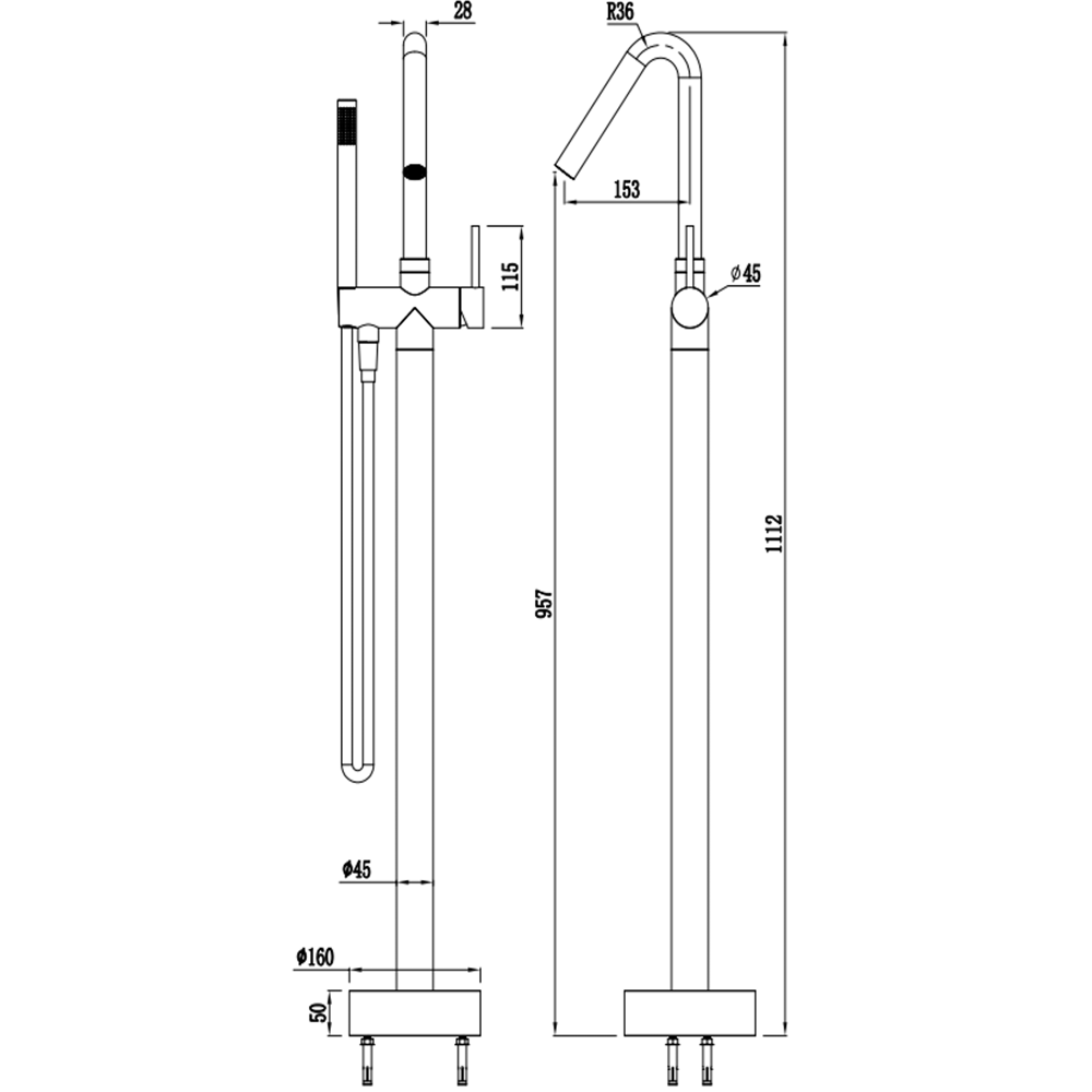 Duten mitigeur colonne de baignoire monocommande avec douchette, inox brossé